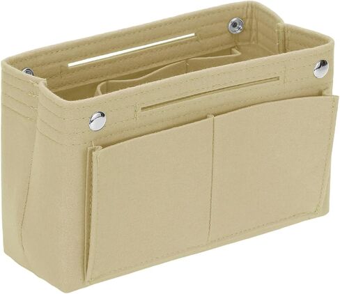 uxcell Purse Organizer Insert, Portable Felt Organizer Bags with Snap Multiple Compartments Purse Liner for Domed Satchel, Tote Bag, Handbag Shaper (6.7" x 3.9" x 5.9", Beige) in Saudi Arabia