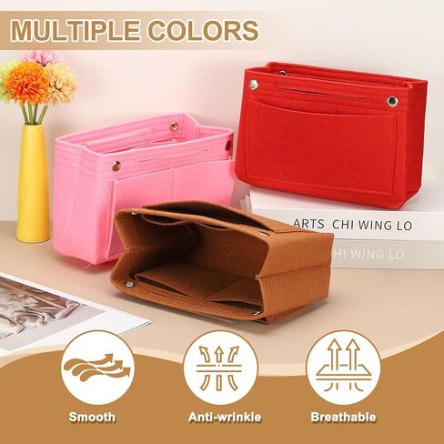 uxcell Purse Organizer Insert, Portable Felt Organizer Bags with Snap Multiple Compartments Purse Liner for Domed Satchel, Tote Bag, Handbag Shaper (6.7" x 3.9" x 5.9", Beige) in Saudi Arabia