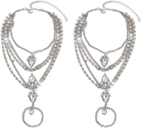 Kokoma Crystal Layered Foot Chain Anklet Barefoot Sandals for Women Cubic Zirconia Bohemian Anklet with Toe Ring Beach Wedding Foot Jewelry in Saudi Arabia
