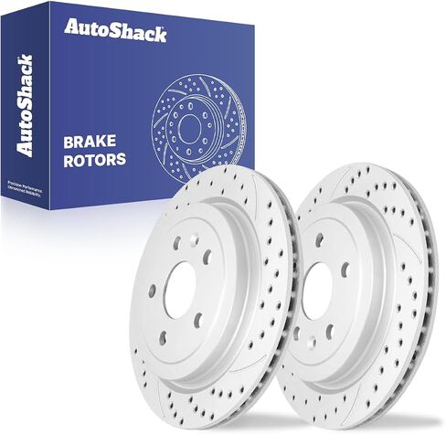 AutoShack Rear Drilled & Slotted Brake Rotors | Replacement For 2010-2015 Chevrolet Camaro 2008-2014 Cadillac CTS 3.0L 3.6L V6 AWD RWD | Black E-Coated | 2-PC Set | NightGuard in Saudi Arabia