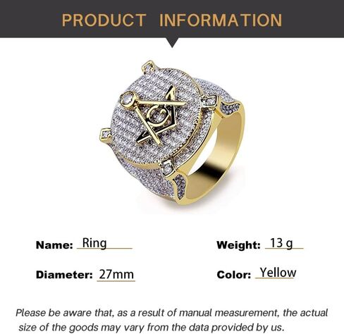 14K Gold over S925 Sterling Silver Densely Set Moissanite Ring, Freemasonry Hip-Hop Style Men's Ring, A Mystical Gift for Urban Enthusiasts, Best Gift From Son in Saudi Arabia