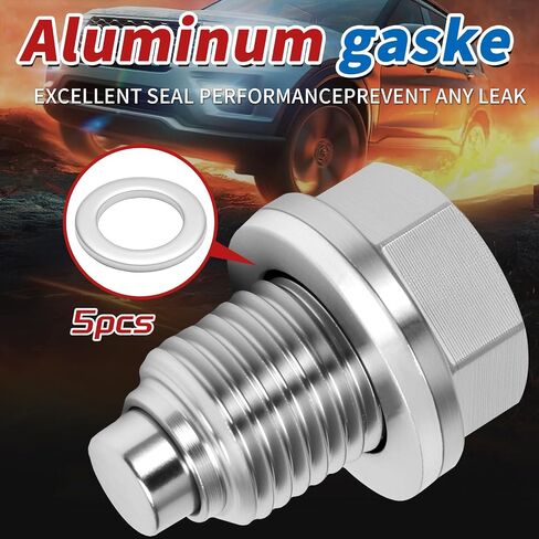 M12x1.25 Oil Drain Plug, 5PCS Copper Sealing Washers, Stainless Steel Oil Pan Drain Plug, Leak-Proof Design Magnetic Oil Drain, Suitable for Various Vehicle Models, as Well as Motorcycles and Boats in Saudi Arabia