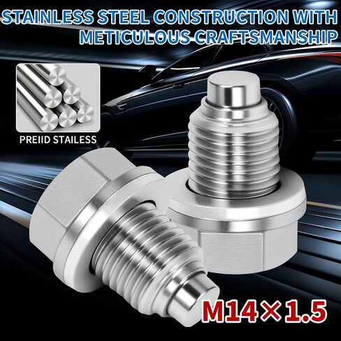 M12x1.25 Oil Drain Plug, 5PCS Copper Sealing Washers, Stainless Steel Oil Pan Drain Plug, Leak-Proof Design Magnetic Oil Drain, Suitable for Various Vehicle Models, as Well as Motorcycles and Boats in Saudi Arabia