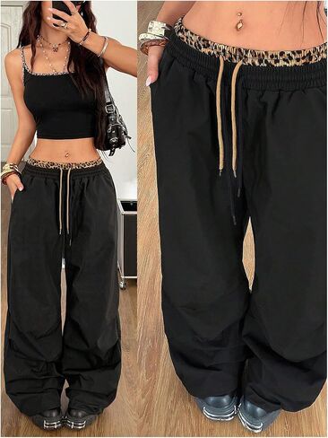 GORGLITTER Women's Cheetah Print Double Waisted Baggy Sweatpants Leopard Baggy Causal Gym Workout Pants in Saudi Arabia