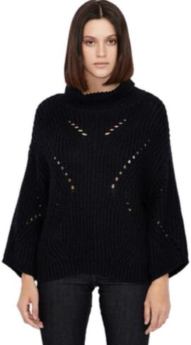 Armani Exchange Women's Turtleneck Pointelle Crop Sleeve Sweater in Saudi Arabia