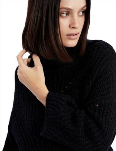 Armani Exchange Women's Turtleneck Pointelle Crop Sleeve Sweater in Saudi Arabia