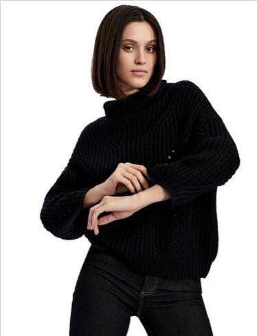 Armani Exchange Women's Turtleneck Pointelle Crop Sleeve Sweater in Saudi Arabia