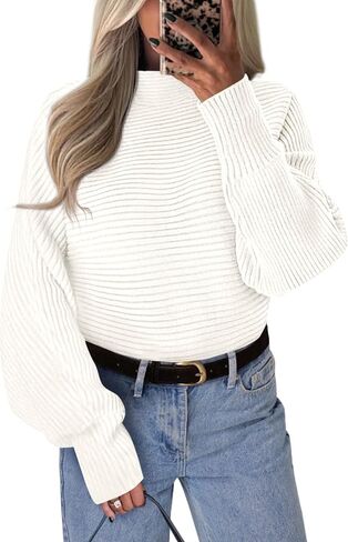 PRETTYGARDEN Womens Batwing Long Sleeve Sweaters Casual Mock Neck Ribbed Knit Cozy Pullover Sweater Tops 2025 Fall Clothes in Saudi Arabia