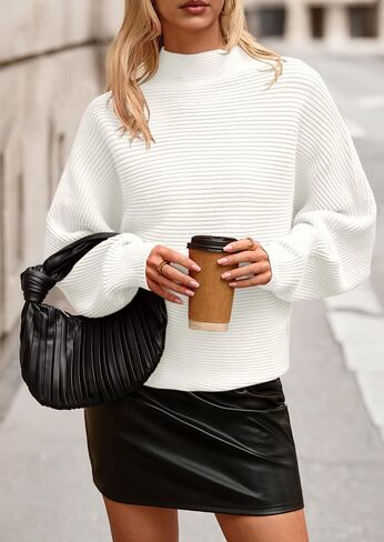 PRETTYGARDEN Womens Batwing Long Sleeve Sweaters Casual Mock Neck Ribbed Knit Cozy Pullover Sweater Tops 2025 Fall Clothes in Saudi Arabia