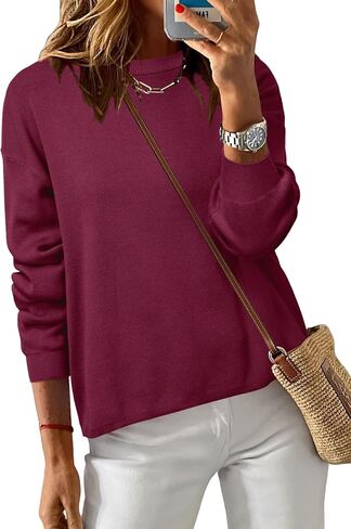 Arach&Cloz Women's 100% Cotton Crew Neck Fall Casual Relaxed Fit Sweater Tops 2025 in Saudi Arabia