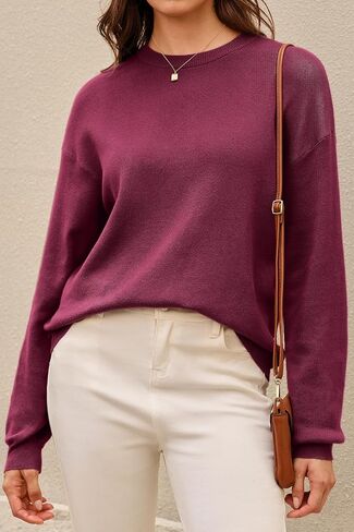 Arach&Cloz Women's 100% Cotton Crew Neck Fall Casual Relaxed Fit Sweater Tops 2025 in Saudi Arabia