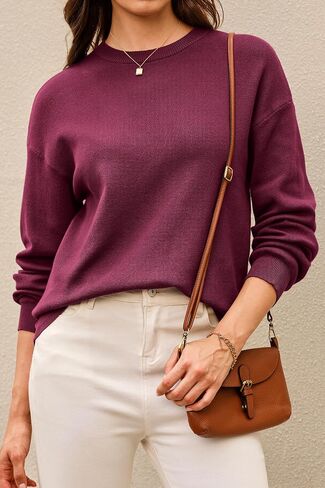 Arach&Cloz Women's 100% Cotton Crew Neck Fall Casual Relaxed Fit Sweater Tops 2025 in Saudi Arabia