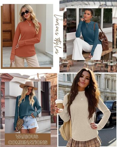 3 Pack Women's Sweater Long Sleeve Shirts Mock Turtleneck Tunic Tops Thumbhole Ribbed Curved Hem Loose Fall Clothes in Saudi Arabia