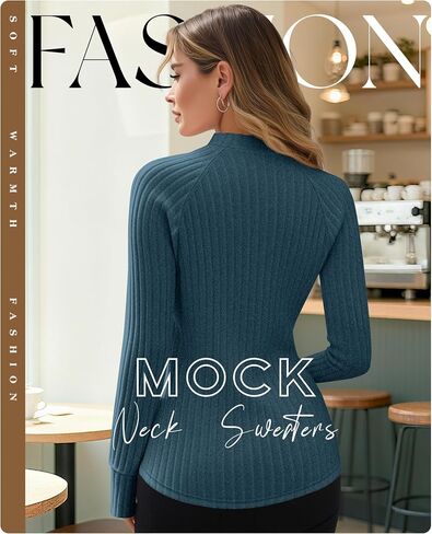 3 Pack Women's Sweater Long Sleeve Shirts Mock Turtleneck Tunic Tops Thumbhole Ribbed Curved Hem Loose Fall Clothes in Saudi Arabia