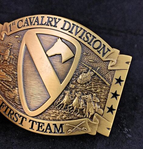 US Army 1st Cavalry Division Americas First Team, Solid Brass Belt Buckle in Saudi Arabia