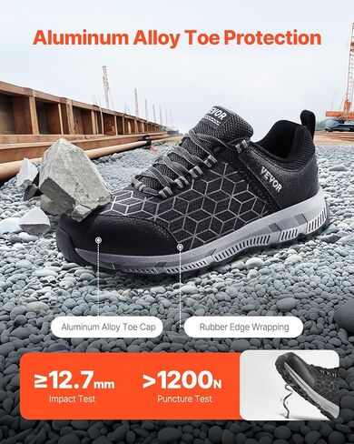 VEVOR Men's Aluminum Alloy Toe Lightweight Cushion Industrial Work Shoes Construction Sneakers Black in Saudi Arabia