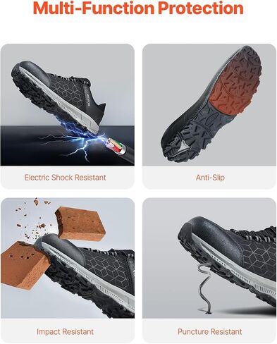 VEVOR Men's Aluminum Alloy Toe Lightweight Cushion Industrial Work Shoes Construction Sneakers Black in Saudi Arabia