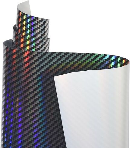Rainbow Laser Carbon Fiber Vinyl Wrap, High Gloss Sparking Color Change Vehicle Film Sheet Air Release Self Adhesive DIY Decal Auto Cars Motorcycle Protection 60'' x 11.8'' (5ft x 1ft) in Kuwait