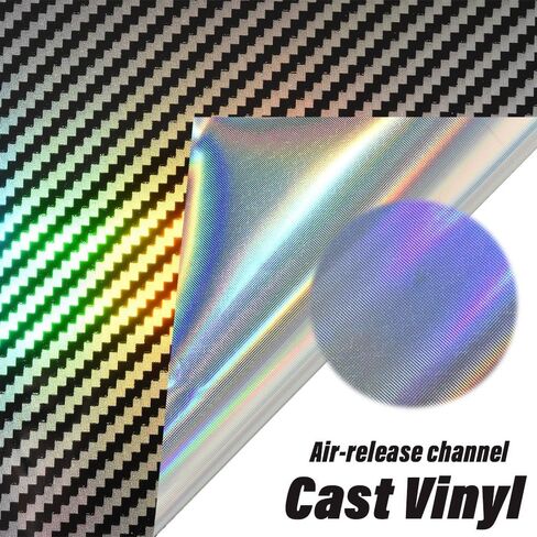 Rainbow Laser Carbon Fiber Vinyl Wrap, High Gloss Sparking Color Change Vehicle Film Sheet Air Release Self Adhesive DIY Decal Auto Cars Motorcycle Protection 60'' x 11.8'' (5ft x 1ft) in Kuwait