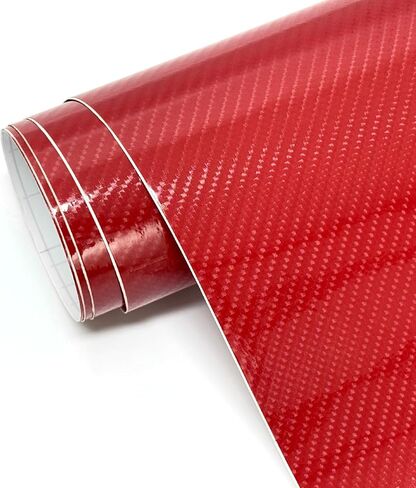 Carbon Fiber Vinyl Wrap for Cars, 6D High Gloss Car Wrap Vinyl Roll with Air Release, PVC Self Adhesive Auto Sticker Decal Interior Exterior(Red, 1ft x 10ft) in Saudi Arabia