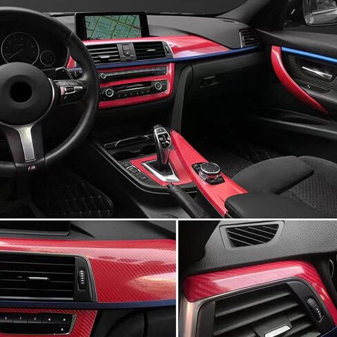 Carbon Fiber Vinyl Wrap for Cars, 6D High Gloss Car Wrap Vinyl Roll with Air Release, PVC Self Adhesive Auto Sticker Decal Interior Exterior(Red, 1ft x 10ft) in Saudi Arabia