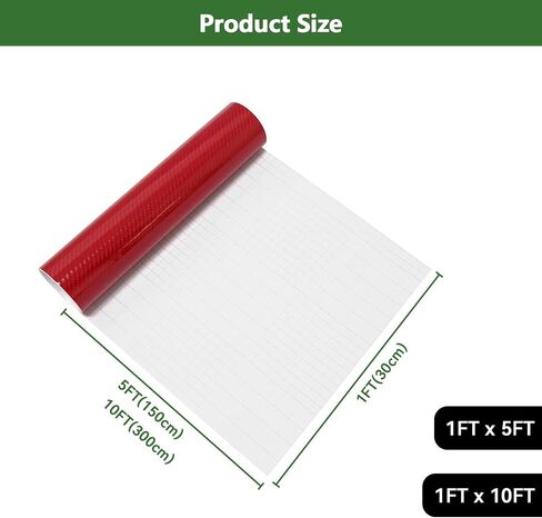 Carbon Fiber Vinyl Wrap for Cars, 6D High Gloss Car Wrap Vinyl Roll with Air Release, PVC Self Adhesive Auto Sticker Decal Interior Exterior(Red, 1ft x 10ft) in Saudi Arabia