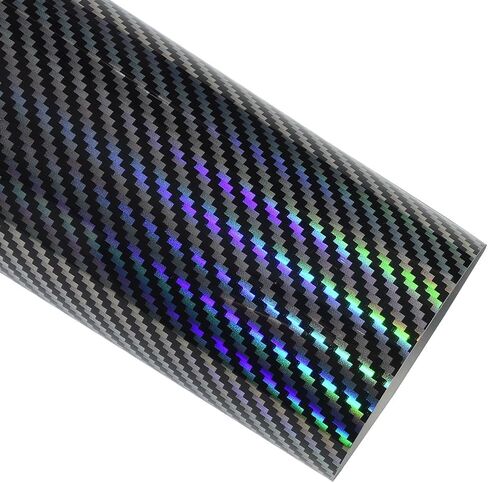 Rainbow Laser Carbon Fiber Vinyl Wrap, High Gloss Sparking Color Change Vehicle Film Sheet Air Release Self Adhesive DIY Decal Auto Cars Motorcycle Protection 60'' x 11.8'' (5ft x 1ft) in Kuwait
