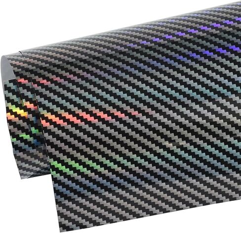Rainbow Laser Carbon Fiber Vinyl Wrap, High Gloss Sparking Color Change Vehicle Film Sheet Air Release Self Adhesive DIY Decal Auto Cars Motorcycle Protection 60'' x 11.8'' (5ft x 1ft) in Kuwait