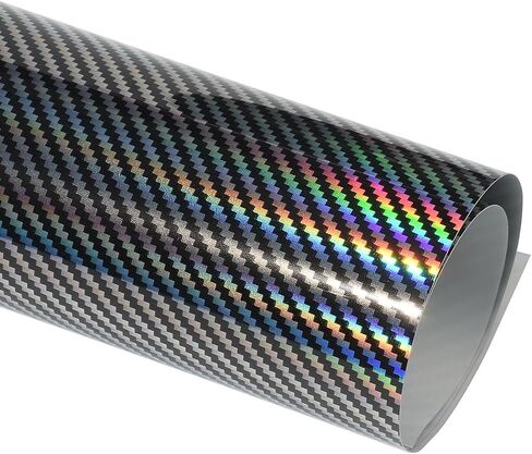 Rainbow Laser Carbon Fiber Vinyl Wrap, High Gloss Sparking Color Change Vehicle Film Sheet Air Release Self Adhesive DIY Decal Auto Cars Motorcycle Protection 60'' x 11.8'' (5ft x 1ft) in Kuwait