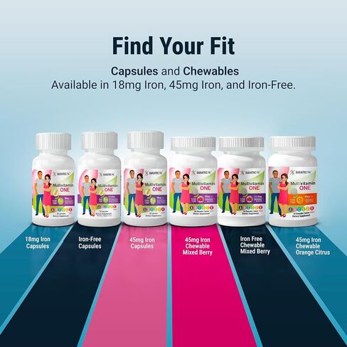 BariatricPal Multivitamin ONE 1 per Day! Bariatric Multivitamin Chewable with 45mg Iron - Mixed Berry (30 Count) in Kuwait