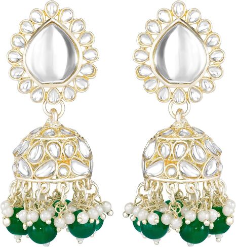 Aheli Gold Plated Dark Green Kundan Studded Ethnic Choker Necklace Jhumka Earrings Maangtikka Set Traditional Fancy Jewellery Gift for Women in Saudi Arabia
