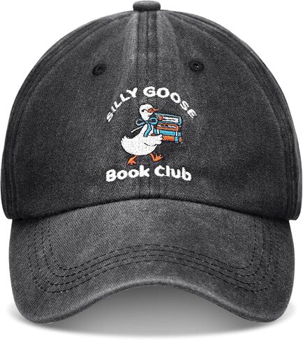 Berlune Silly Goose Book Club Hat Embroidered Goose Cap Book Lover Hat Gifts for Women Funny Hats Adjustable Washed Baseball Cap Reading Gifts for Readers Bookish Club in Saudi Arabia