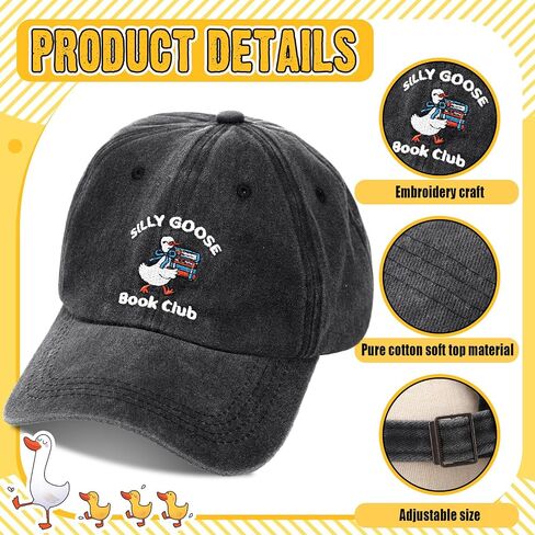 Berlune Silly Goose Book Club Hat Embroidered Goose Cap Book Lover Hat Gifts for Women Funny Hats Adjustable Washed Baseball Cap Reading Gifts for Readers Bookish Club in Saudi Arabia