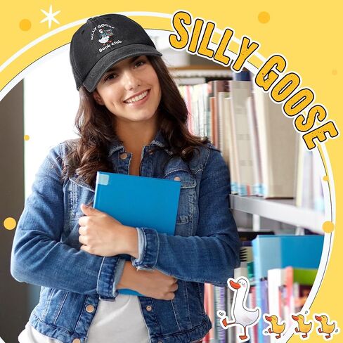 Berlune Silly Goose Book Club Hat Embroidered Goose Cap Book Lover Hat Gifts for Women Funny Hats Adjustable Washed Baseball Cap Reading Gifts for Readers Bookish Club in Saudi Arabia