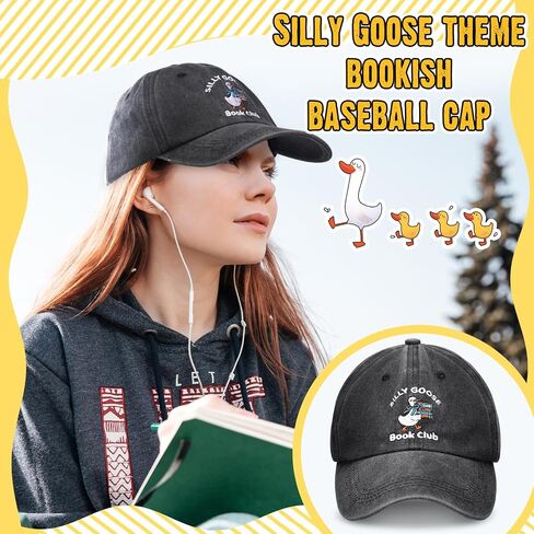 Berlune Silly Goose Book Club Hat Embroidered Goose Cap Book Lover Hat Gifts for Women Funny Hats Adjustable Washed Baseball Cap Reading Gifts for Readers Bookish Club in Saudi Arabia