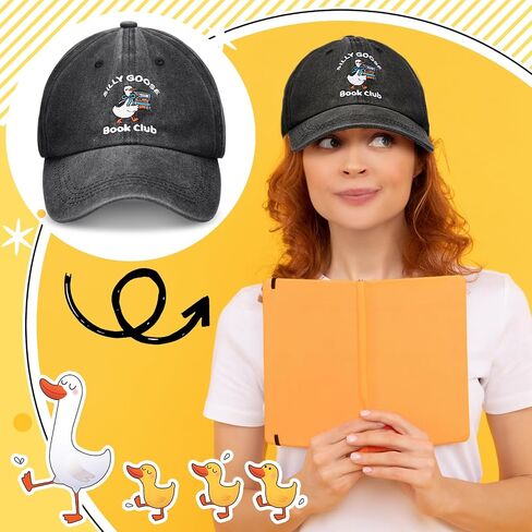 Berlune Silly Goose Book Club Hat Embroidered Goose Cap Book Lover Hat Gifts for Women Funny Hats Adjustable Washed Baseball Cap Reading Gifts for Readers Bookish Club in Saudi Arabia