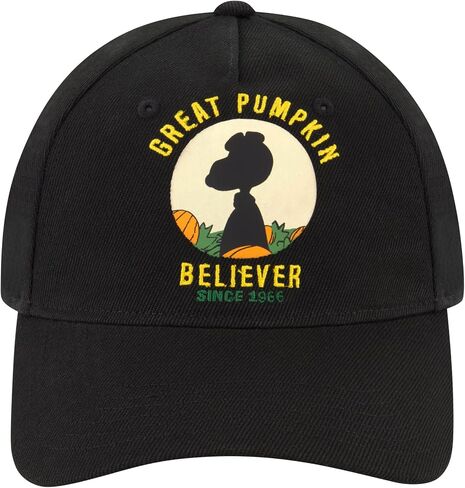 Snoopy Baseball Hat, Great Pumpkin Logo, Adjustable Snapback Cap Closure, Embroidered Design, Black in Saudi Arabia