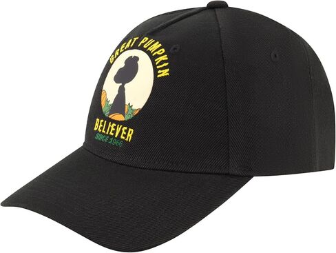 Snoopy Baseball Hat, Great Pumpkin Logo, Adjustable Snapback Cap Closure, Embroidered Design, Black in Saudi Arabia
