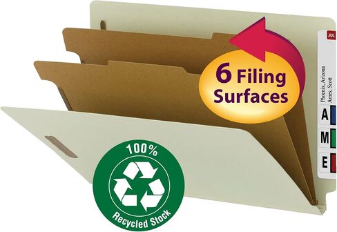 Smead 100% Recycled End Tab Classification Folder, 2 Dividers, 2" Expansion, Legal Size, Gray/Green, 10 per Box (29802) in Saudi Arabia
