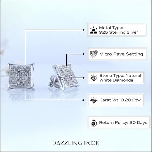 Dazzlingrock Collection 0.20 Carat (ctw) Round White Diamond 12.20mm Kite Shape Micro-pave Hip Hop Iced Out Studs in 925 Sterling Silver, Unisex Design Ladies, Mens Real Diamond Earrings in Saudi Arabia