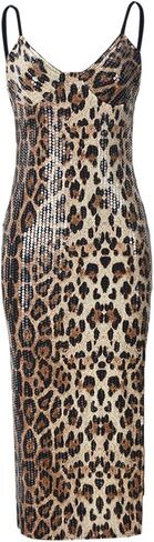 Women Sexy Sequin Spaghetti Strap V Neck Bodycon Dress Sparkly Formal Wedding Cocktail Dress in Kuwait
