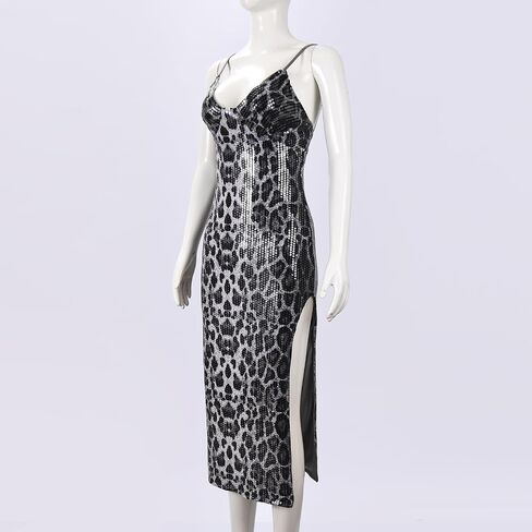 Women Sexy Sequin Spaghetti Strap V Neck Bodycon Dress Sparkly Formal Wedding Cocktail Dress in Kuwait