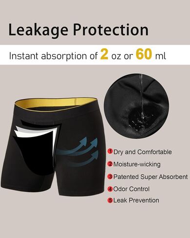 Battewa Leak Proof Underwear for Men Reusable Bladder Leakage Incontinence Boxer Briefs Odor Control 60ml Discreet Protection 3-Pack (Black X-Large) in Saudi Arabia