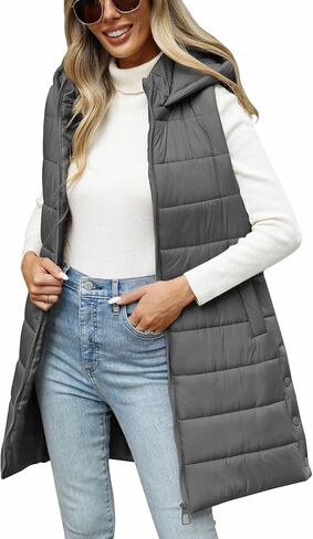 HEEKPEK Puffer Vest Women Long Hooded Sleeveless Zip Up Quilted Vests Outerwear Lightweight Puffy Jacket Fall Winter Coat in Kuwait