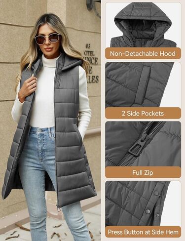 HEEKPEK Puffer Vest Women Long Hooded Sleeveless Zip Up Quilted Vests Outerwear Lightweight Puffy Jacket Fall Winter Coat in Kuwait