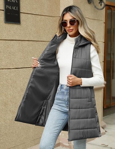 HEEKPEK Puffer Vest Women Long Hooded Sleeveless Zip Up Quilted Vests Outerwear Lightweight Puffy Jacket Fall Winter Coat in Kuwait
