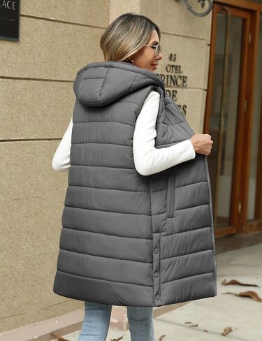 HEEKPEK Puffer Vest Women Long Hooded Sleeveless Zip Up Quilted Vests Outerwear Lightweight Puffy Jacket Fall Winter Coat in Kuwait