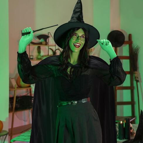 mepase 5 قطع هالوين الأخضر الساحرة زي الملحقات تشمل عباءة سوداء الرأس قبعة الساحرة نظارات وقفازات مكنسة للنساء الكبار هالوين فيلم تأثيري الدعائم دور اللعب حزب ملابس الدعائم in Kuwait