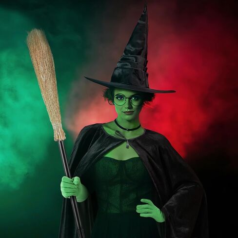 mepase 5 قطع هالوين الأخضر الساحرة زي الملحقات تشمل عباءة سوداء الرأس قبعة الساحرة نظارات وقفازات مكنسة للنساء الكبار هالوين فيلم تأثيري الدعائم دور اللعب حزب ملابس الدعائم in Kuwait