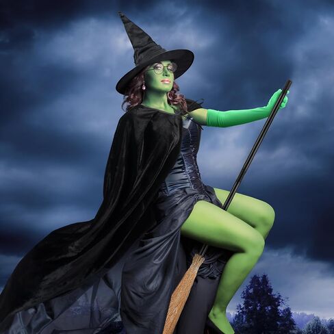 mepase 5 قطع هالوين الأخضر الساحرة زي الملحقات تشمل عباءة سوداء الرأس قبعة الساحرة نظارات وقفازات مكنسة للنساء الكبار هالوين فيلم تأثيري الدعائم دور اللعب حزب ملابس الدعائم in Kuwait
